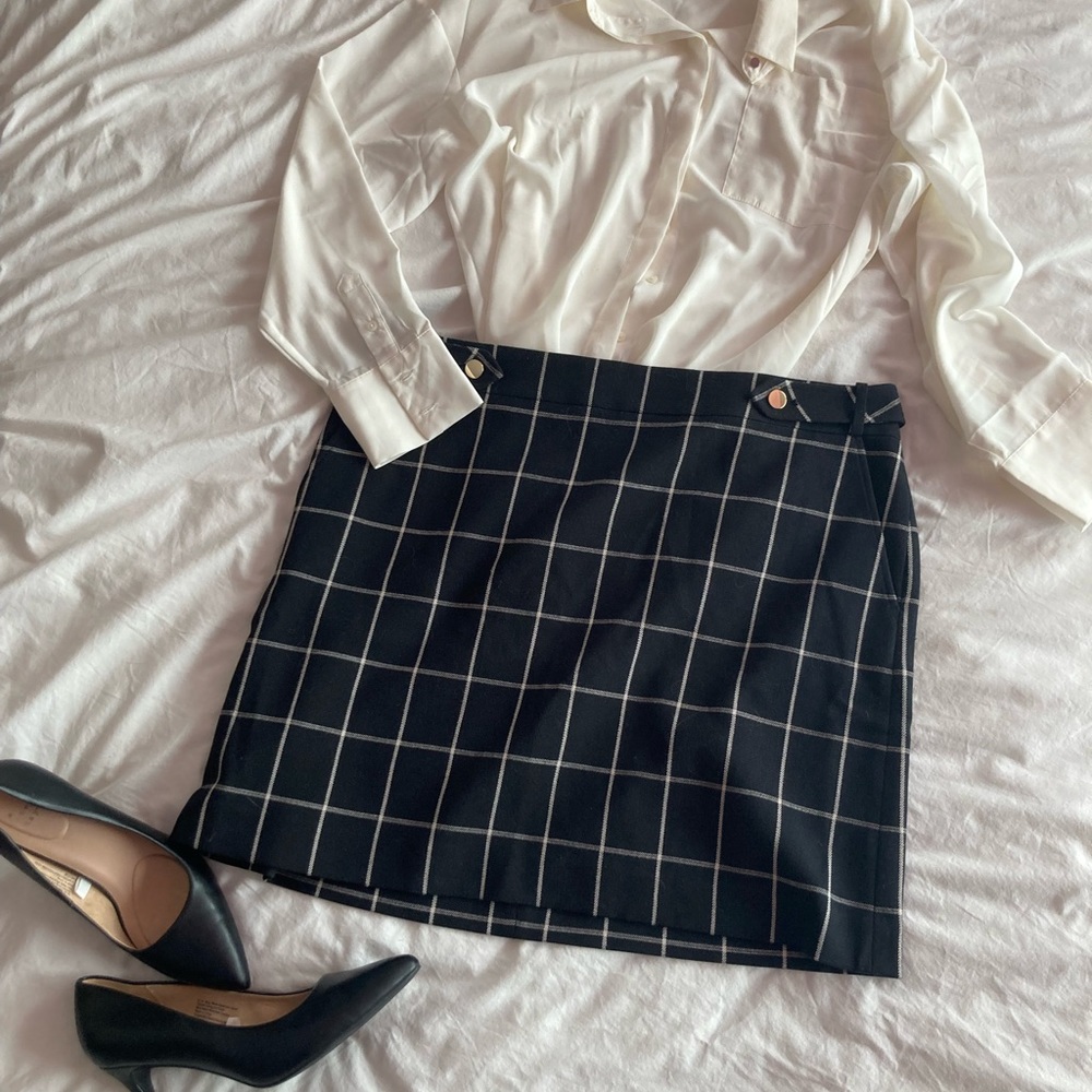Loft Windowpane Knee Length Skirt NWT
